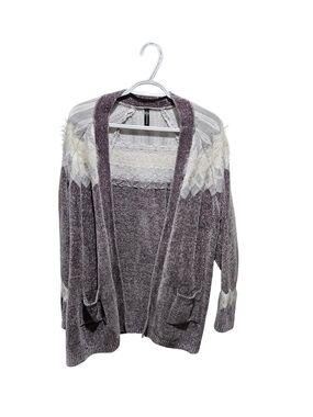 Massini Plum Open-Front Cardigan with Ivory Chevron Detail